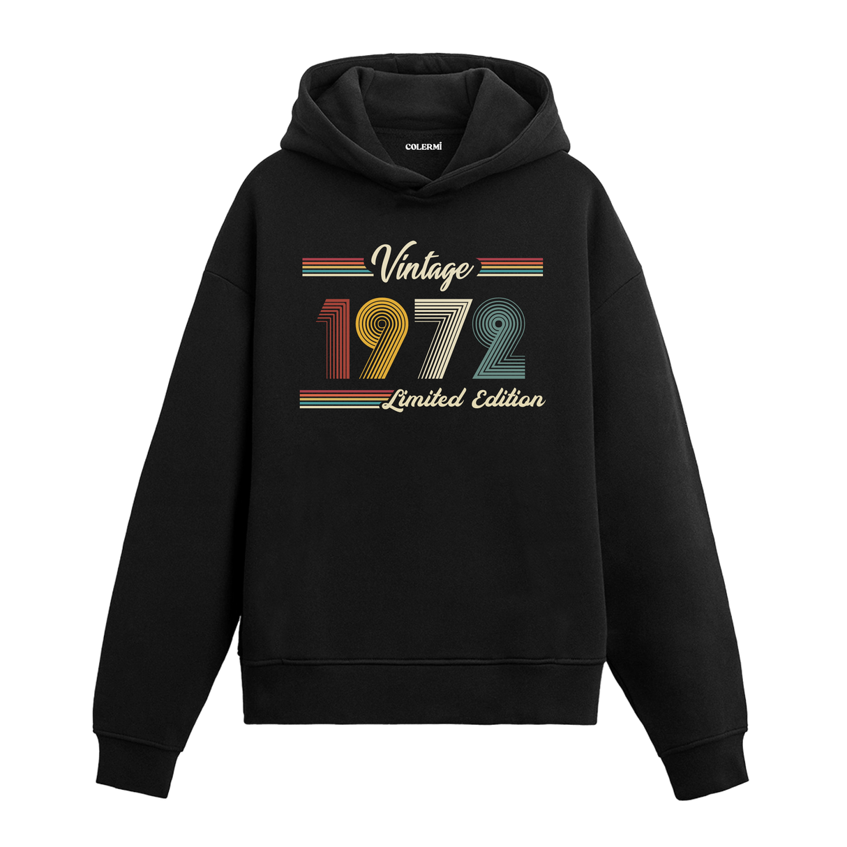 1972 doğum yılına özel tasarlanmış siyah klasik vintage hoodie