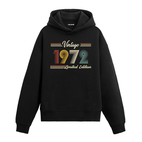 1972 doğum yılına özel tasarlanmış siyah klasik vintage hoodie