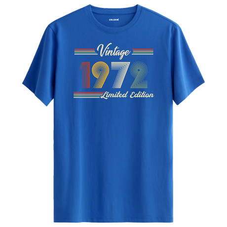 1972 yazılı klasik vintage retro tasarımlı mavi tişört