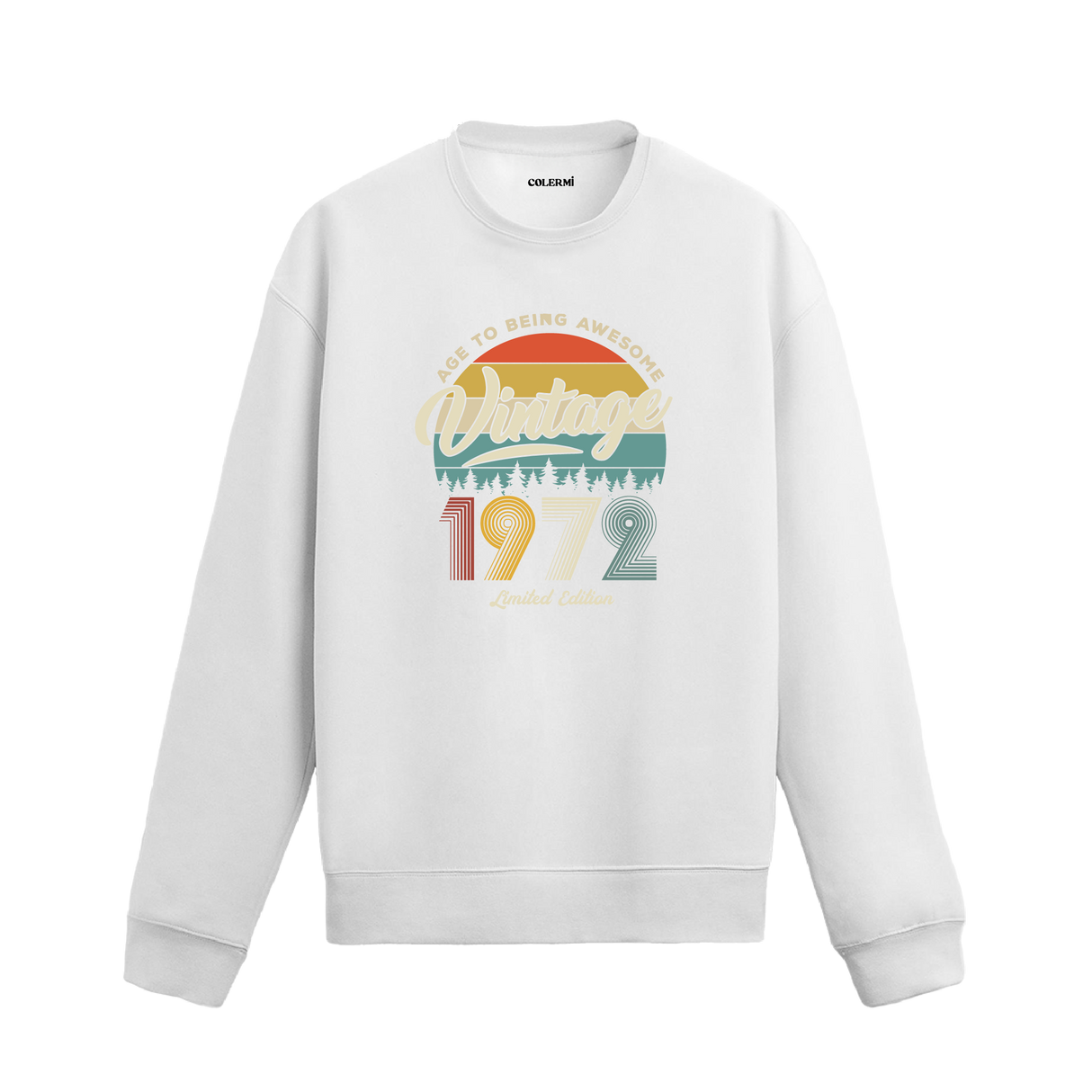 1972 yılı baskılı beyaz retro vintage sweatshirt