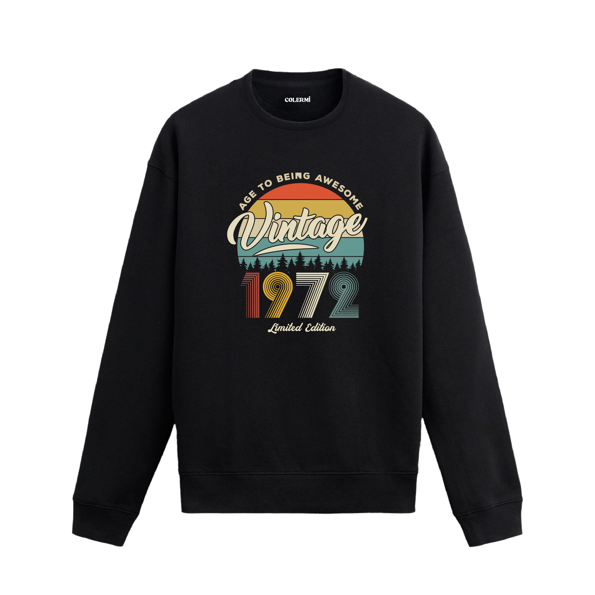 1972 yılı baskılı siyah retro vintage sweatshirt