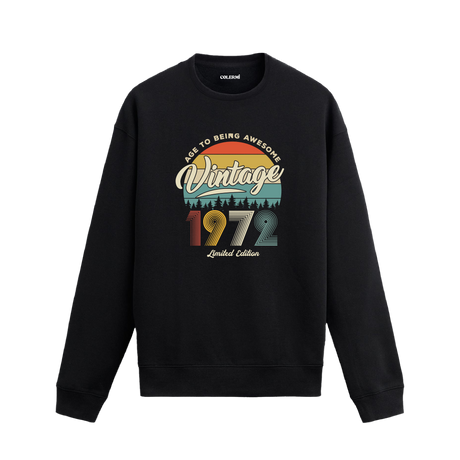 1972 yılı baskılı siyah retro vintage sweatshirt