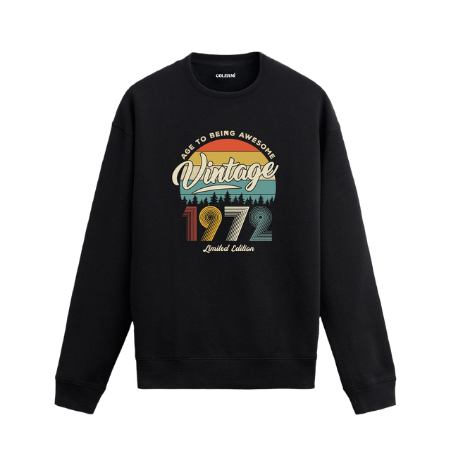 1972 yılı baskılı siyah retro vintage sweatshirt