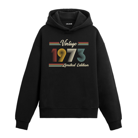 1973 doğumlu kişiler için tasarlanmış siyah klasik vintage hoodie