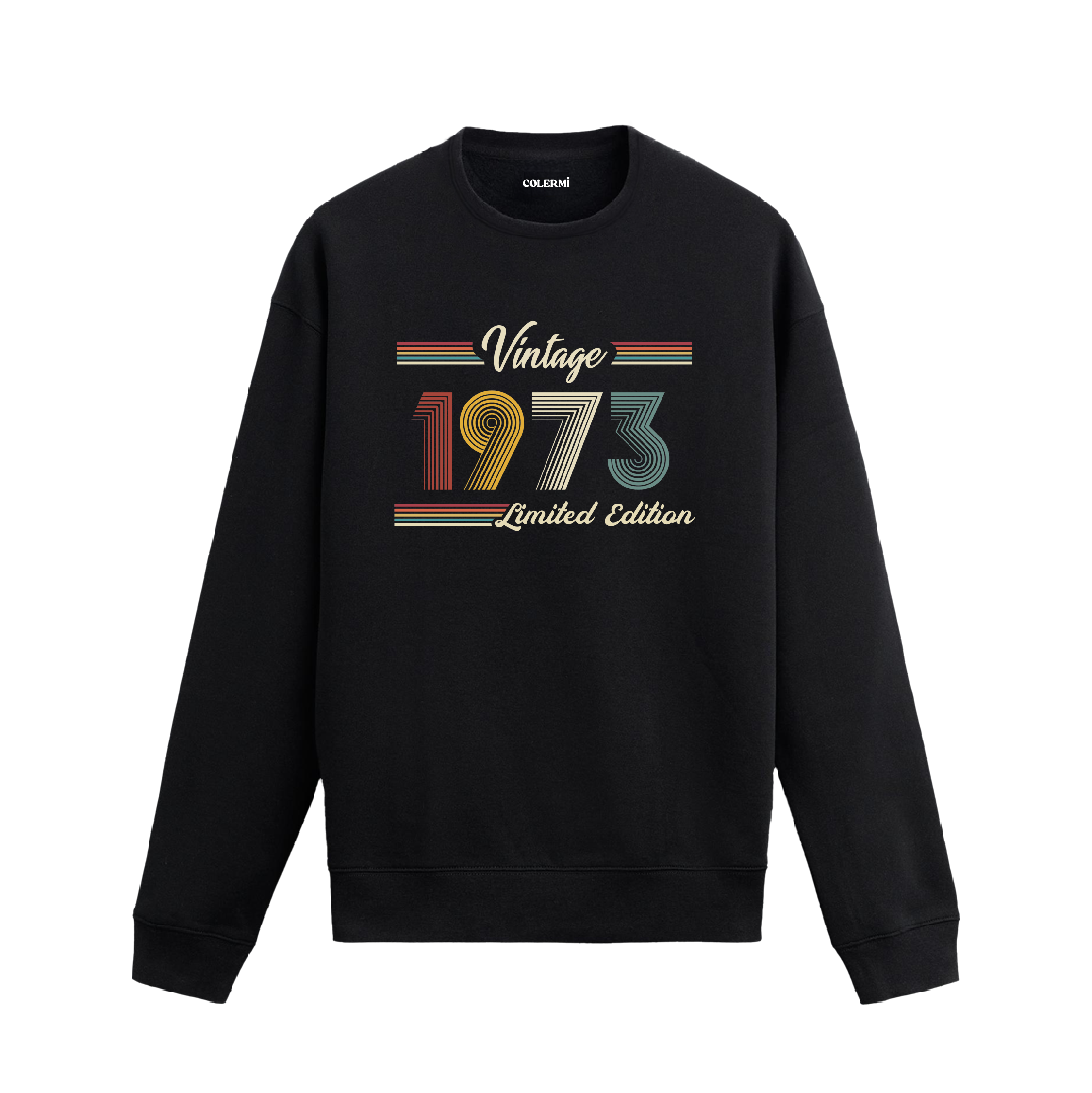 Retro tipografili 1973 Klasik Vintage Colermi siyah sweatshirt