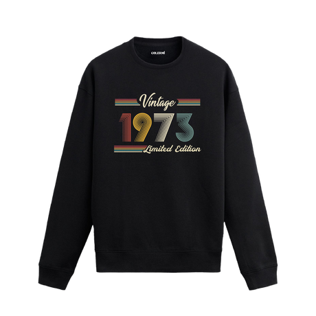 Retro tipografili 1973 Klasik Vintage Colermi siyah sweatshirt