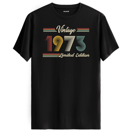 1973 yazılı klasik vintage retro tasarımlı siyah tişört