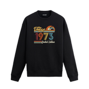 1973 Vintage sweatshirt, retro baskılı siyah sweatshirt