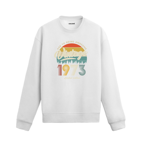 1973 yılı baskılı beyaz retro vintage sweatshirt