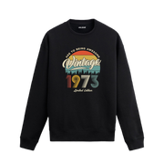 1973 yılı baskılı siyah retro vintage sweatshirt
