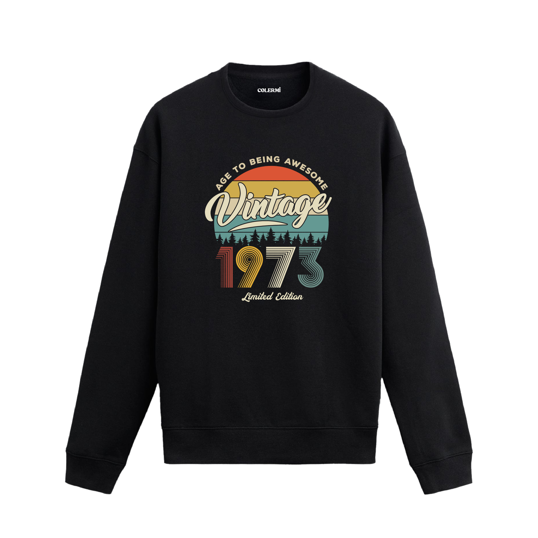 1973 yılı baskılı siyah retro vintage sweatshirt