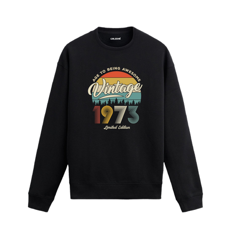 1973 yılı baskılı siyah retro vintage sweatshirt