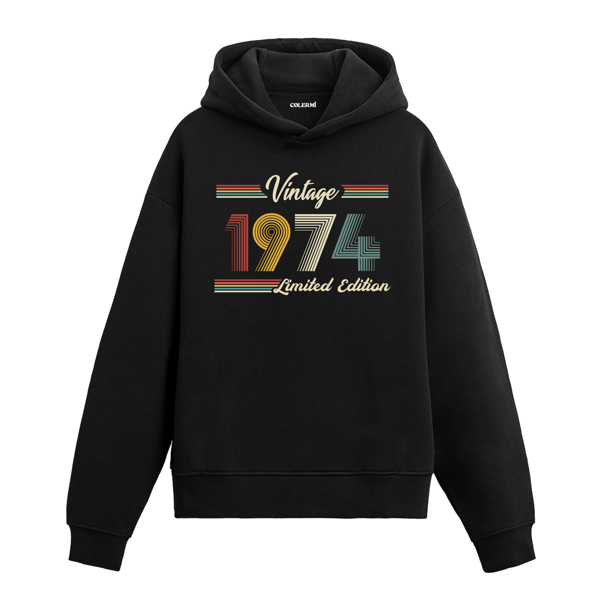 1974 doğumlu kişiler için tasarlanmış siyah klasik vintage hoodie
