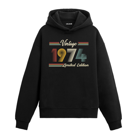 1974 doğumlu kişiler için tasarlanmış siyah klasik vintage hoodie