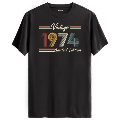 1974 yazılı klasik vintage retro tasarımlı antrasit tişört