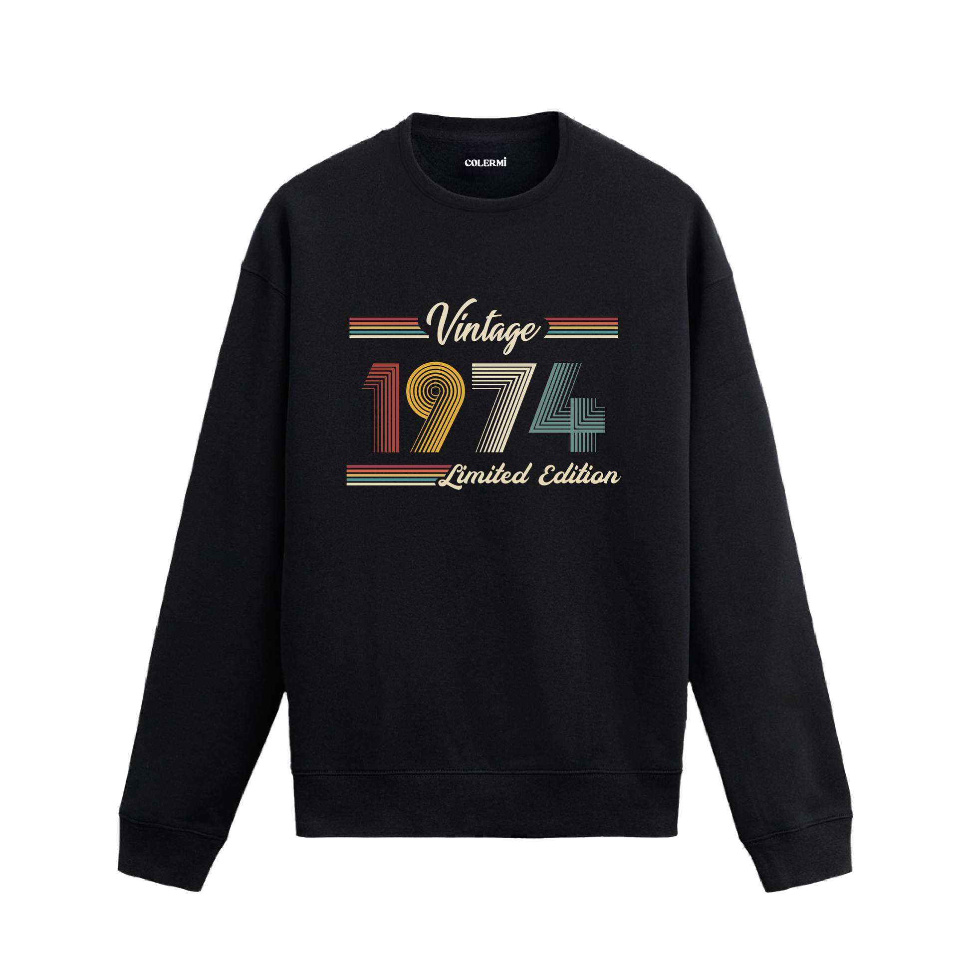 Retro tipografili 1974 Klasik Vintage Colermi siyah sweatshirt