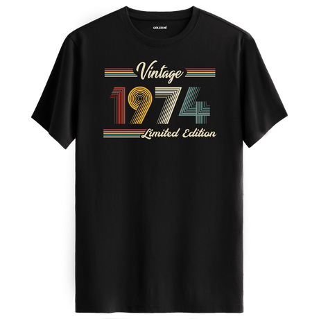 1974 yazılı klasik vintage retro tasarımlı siyah tişört