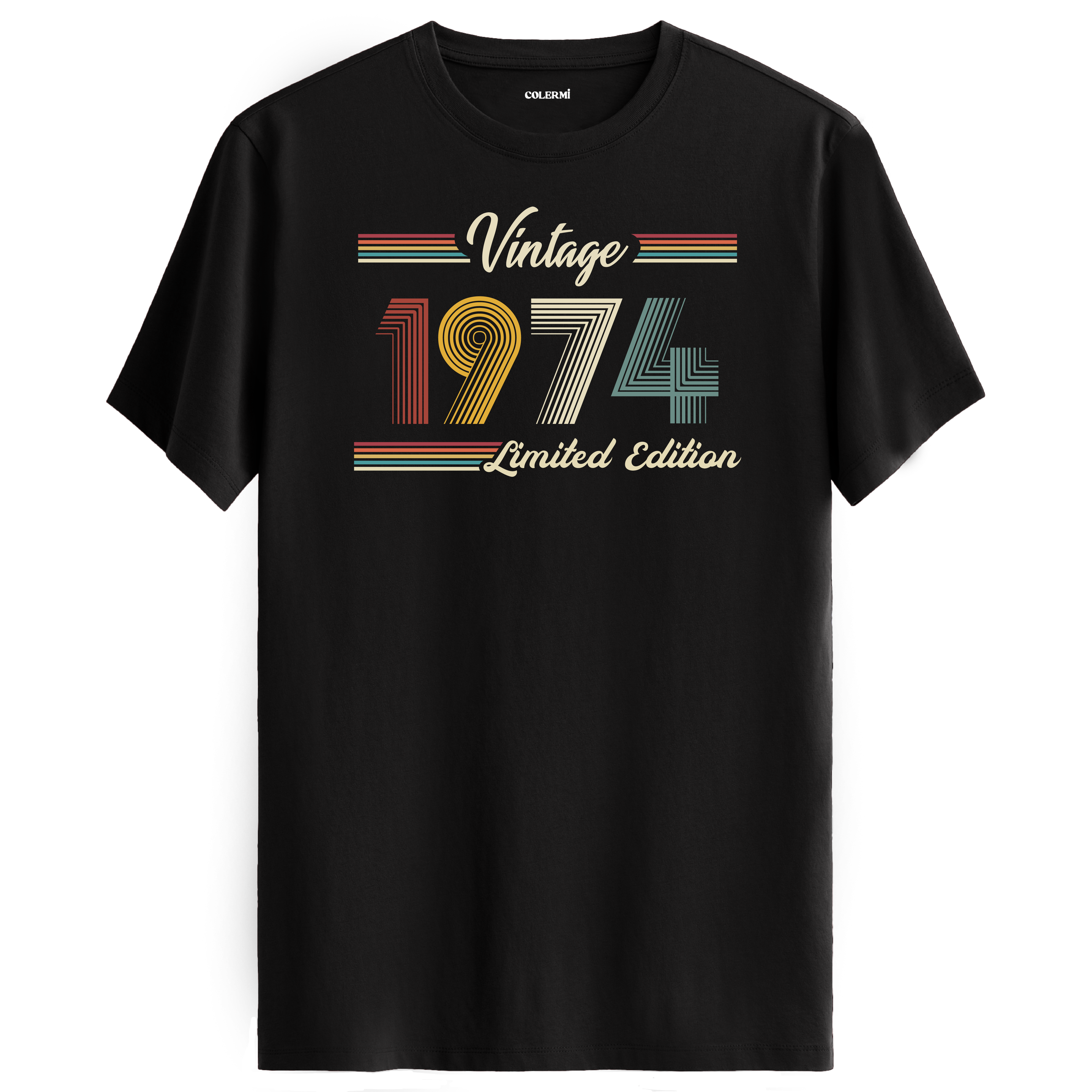 1974 yazılı klasik vintage retro tasarımlı siyah tişört