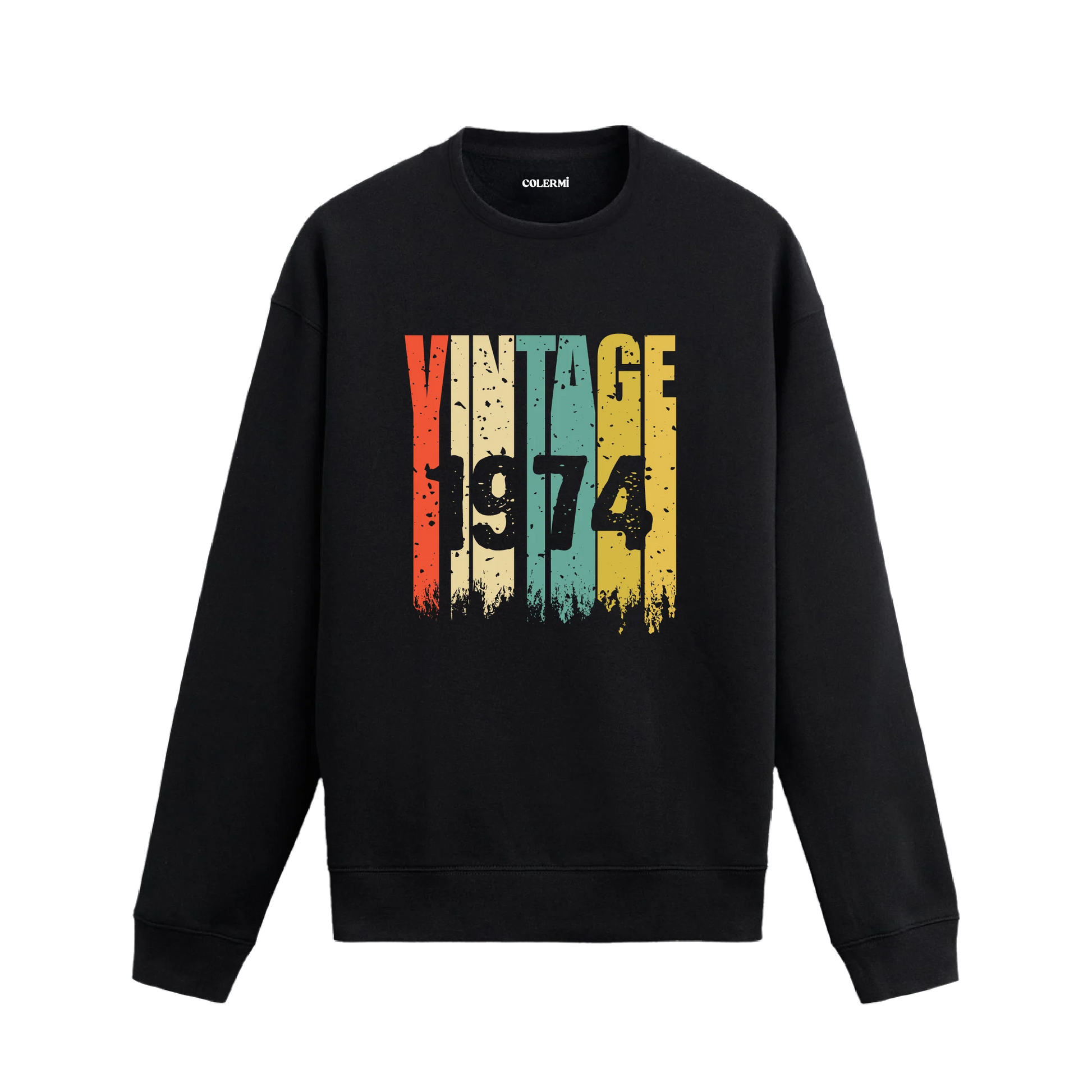 Colermi 1974 Vintage Era baskılı sweatshirt, premium pamuk kumaş, retro stil tasarım.