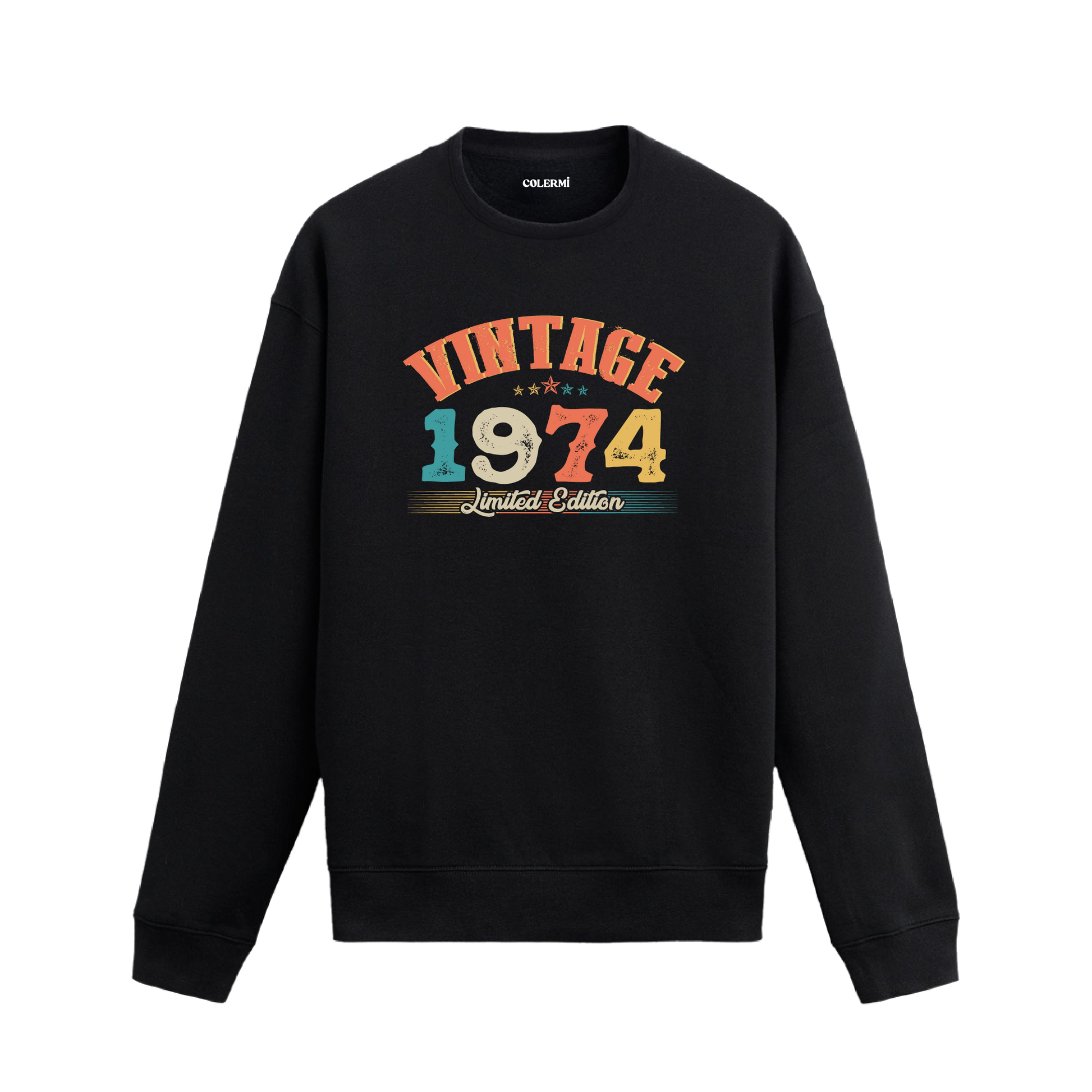 1974 yılına özel siyah Vintage Sweatshirt Echo, retro yıl baskılı sweatshirt tasarımı.