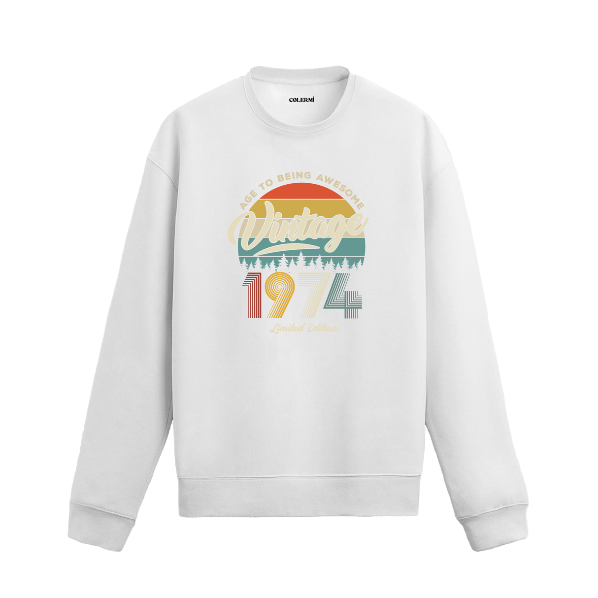 1974 yılı baskılı siyah retro vintage sweatshirt