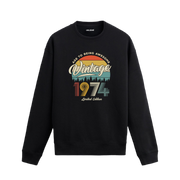 1974 yılı baskılı siyah retro vintage sweatshirt
