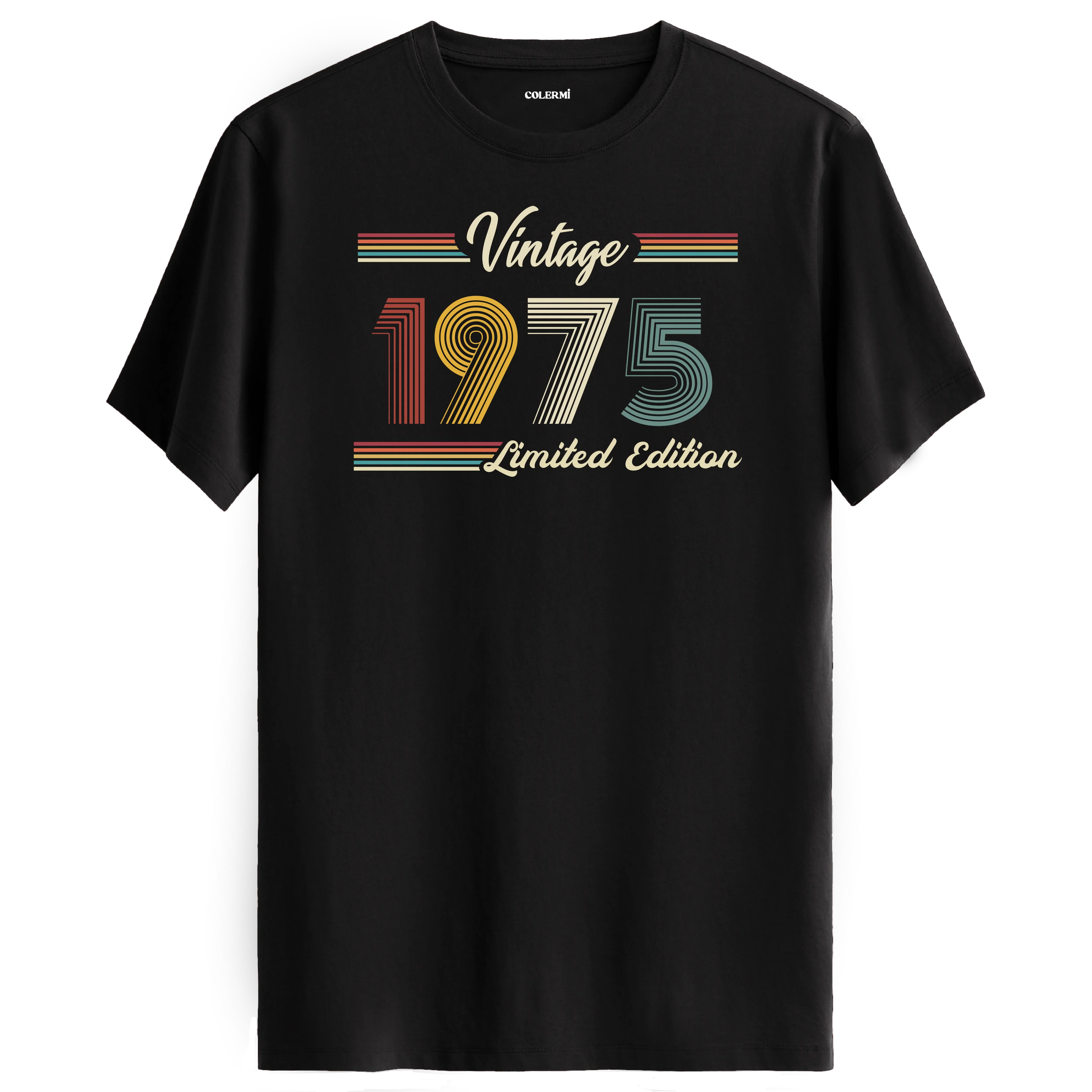 1975 yazılı klasik vintage retro tasarımlı siyah tişört