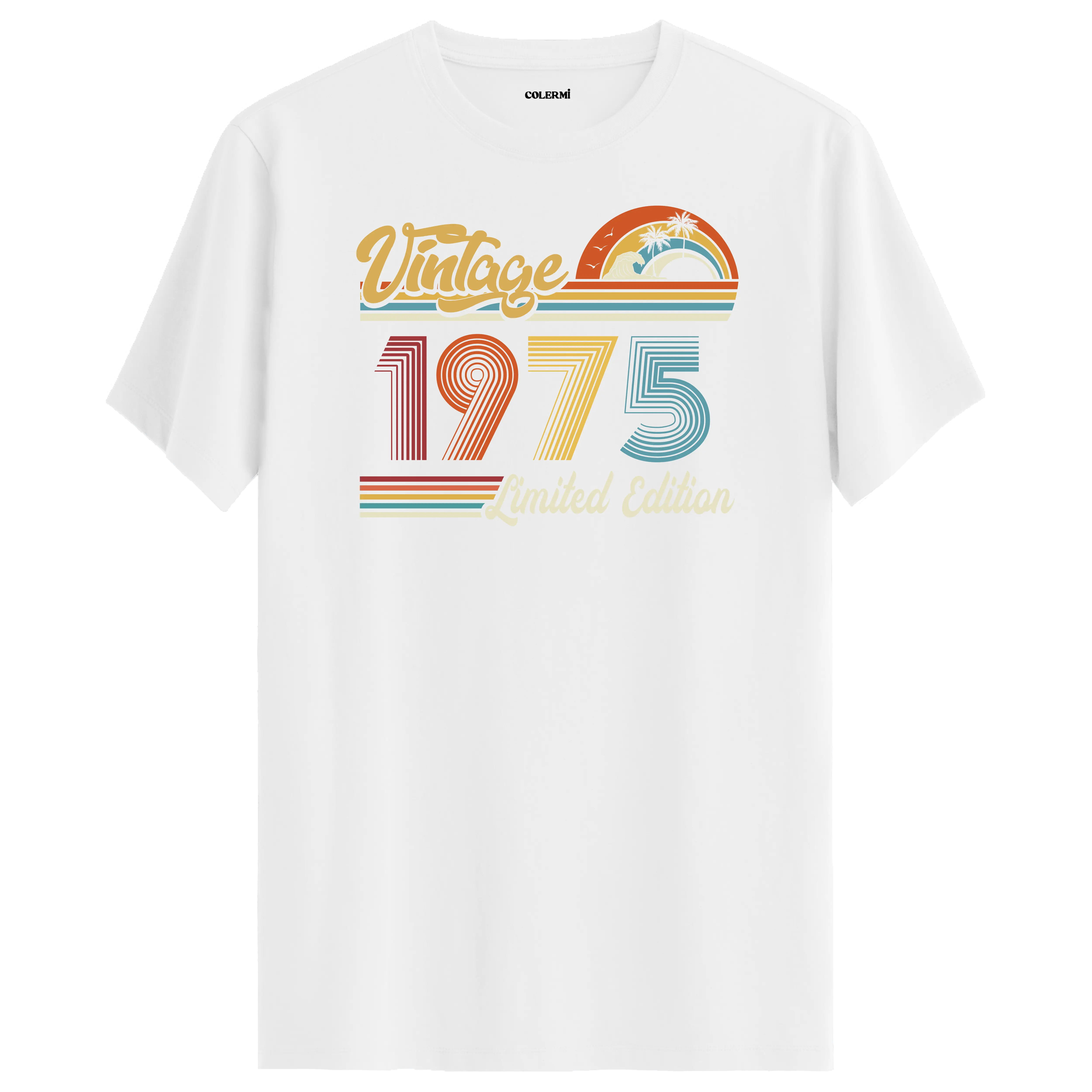 1975 Vintage beyaz tişört, renkli retro baskısıyla özel bir doğum günü hediyesi olabilir.