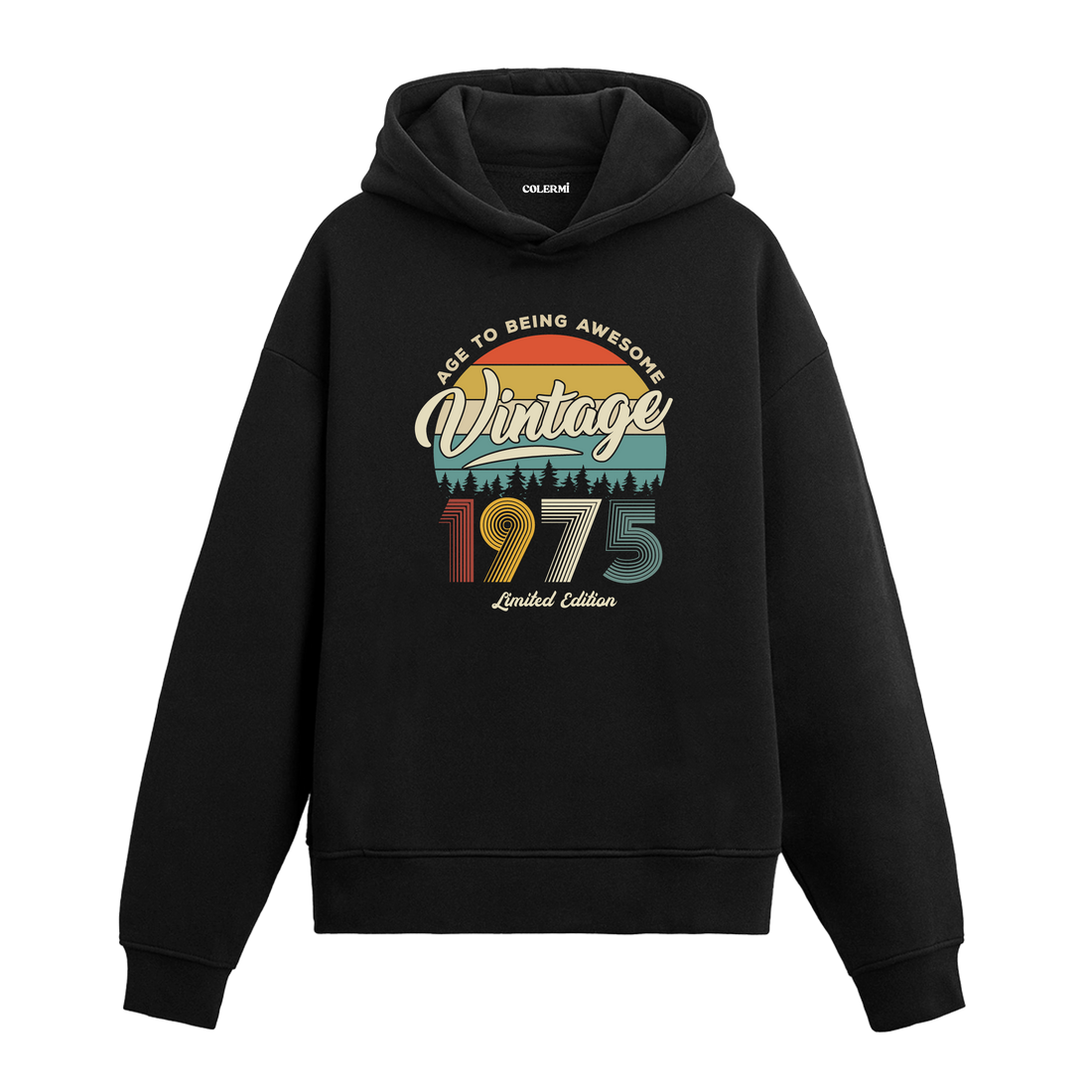 1975 Vintage Hoodie, yıl baskılı nostalji tasarımıyla retro bir görünüm sunuyor.