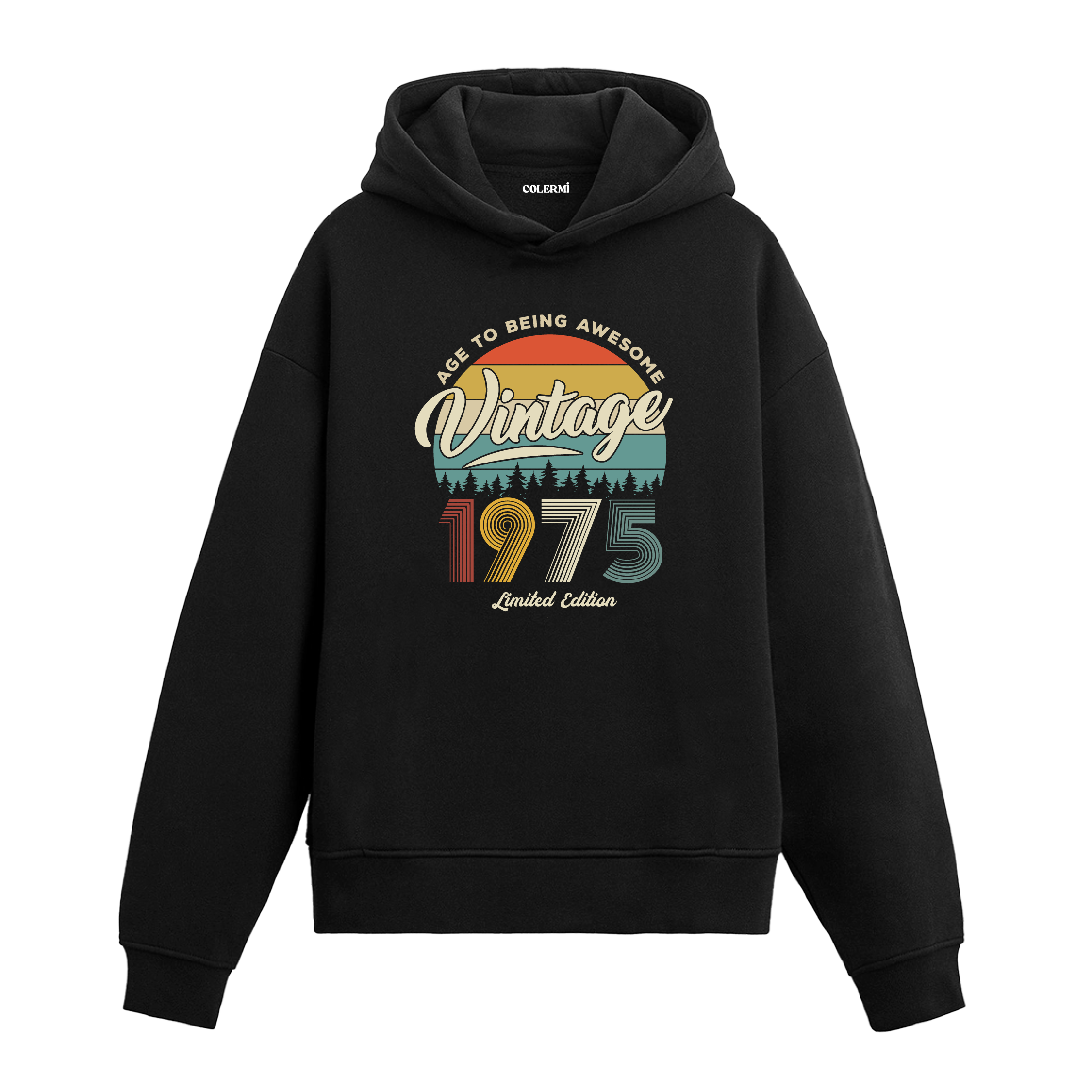 1975 Vintage Hoodie, yıl baskılı nostalji tasarımıyla retro bir görünüm sunuyor.