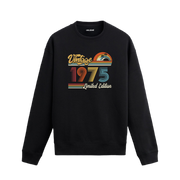 1975 Vintage sweatshirt, retro tasarım detaylı siyah sweatshirt