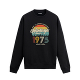 1975 yılı baskılı siyah retro vintage sweatshirt