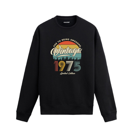 1975 yılı baskılı siyah retro vintage sweatshirt