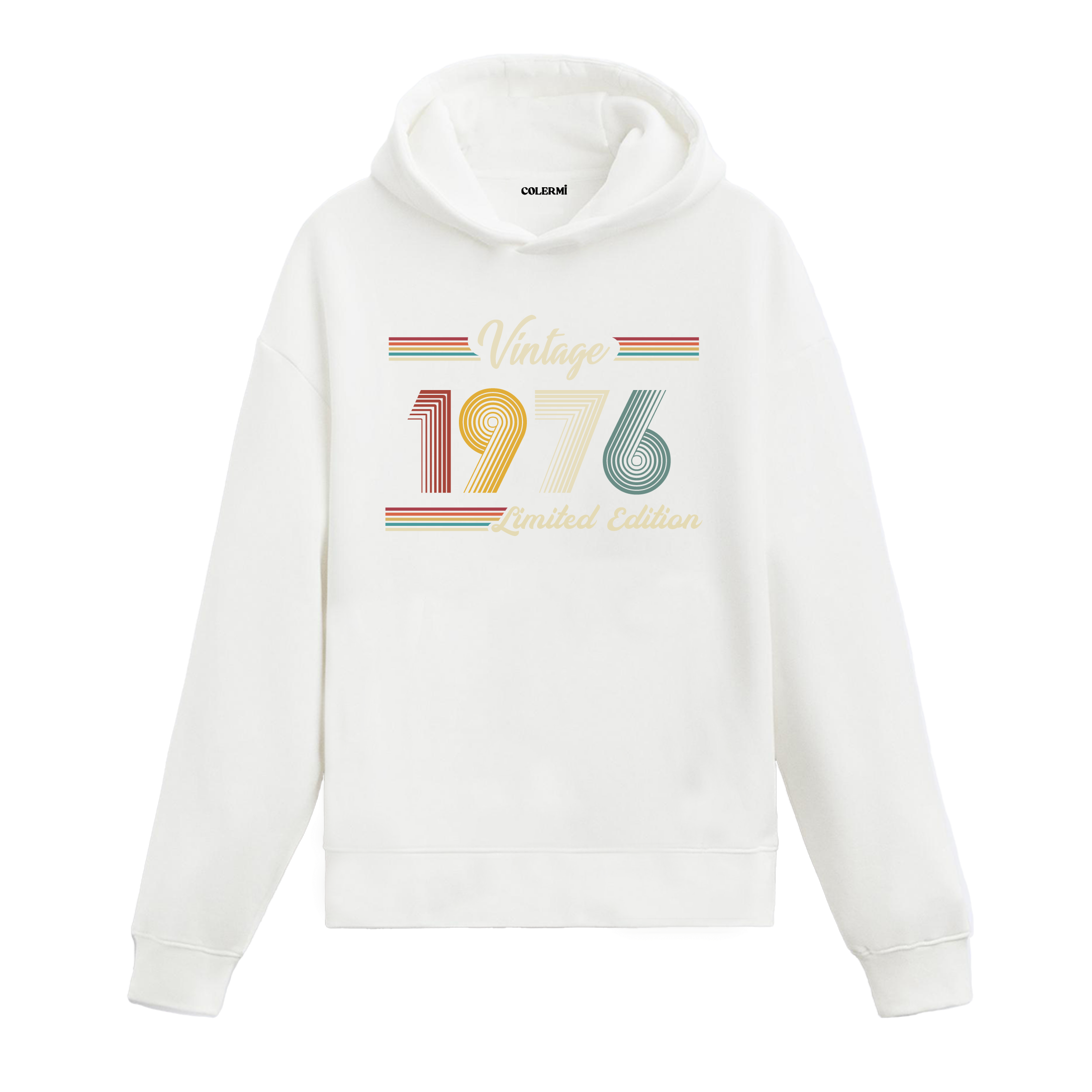 1976 doğumlu kişiler için tasarlanmış beyaz klasik vintage hoodie