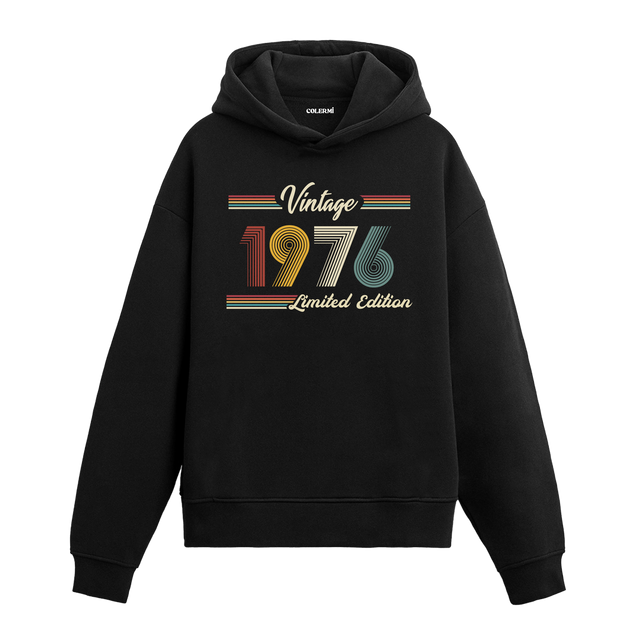 1976 doğumlu kişiler için tasarlanmış siyah klasik vintage hoodie
