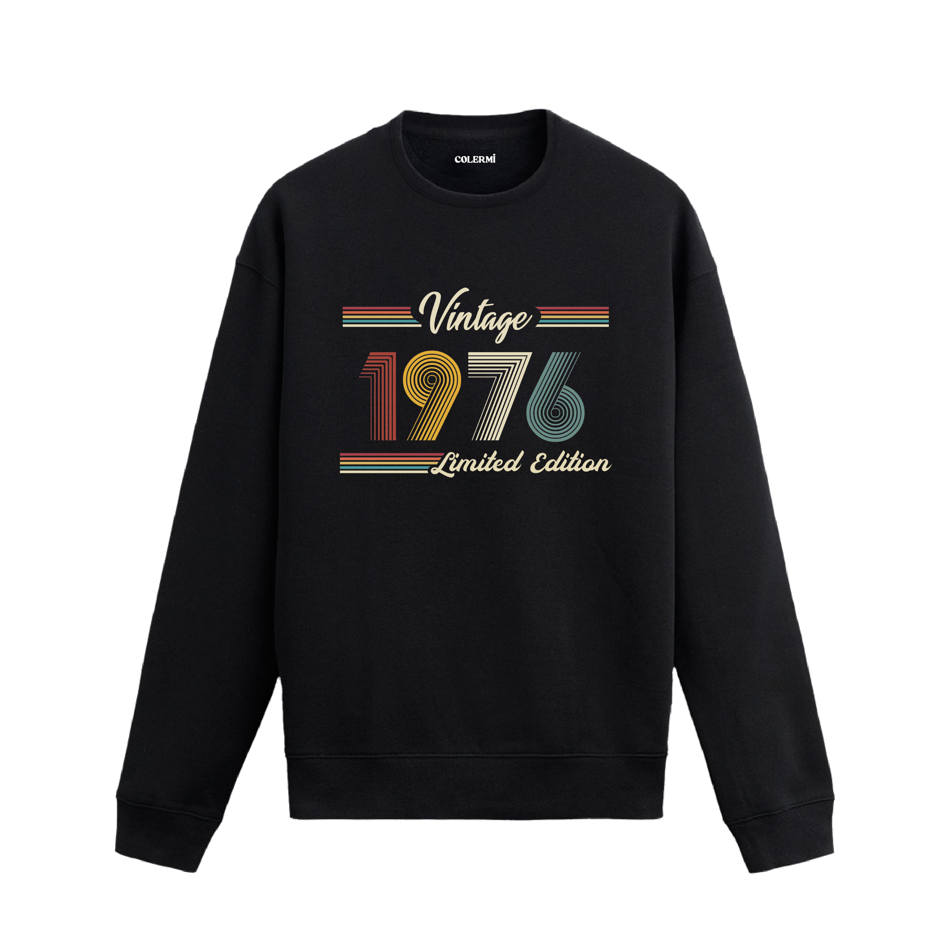 Retro tipografili 1976 Klasik Vintage Colermi siyah sweatshirt