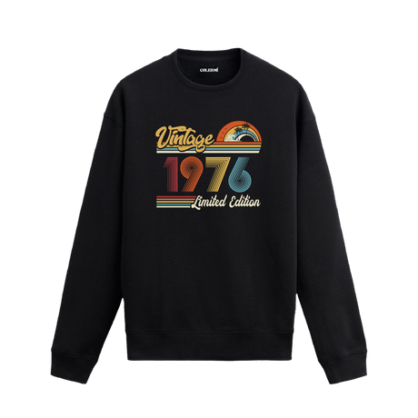 1976 Vintage sweatshirt, retro baskılı siyah sweatshirt
