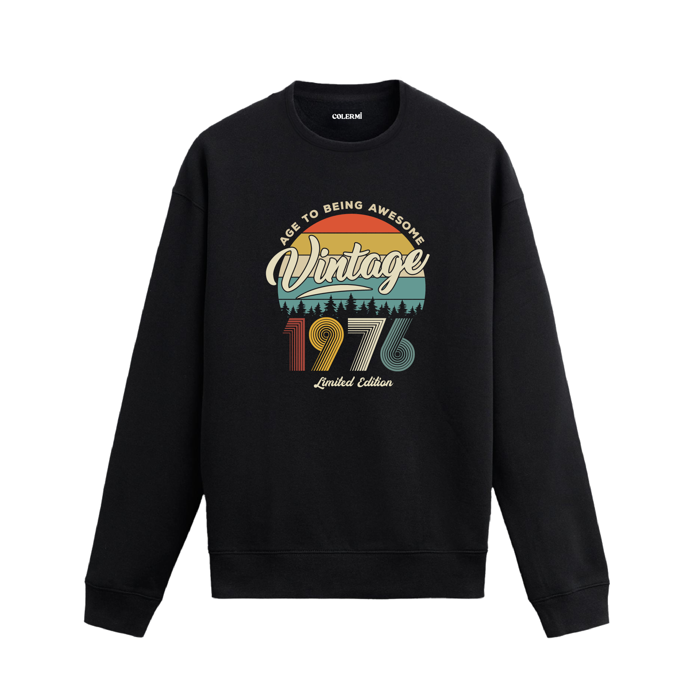 1976 yılı baskılı siyah retro vintage sweatshirt