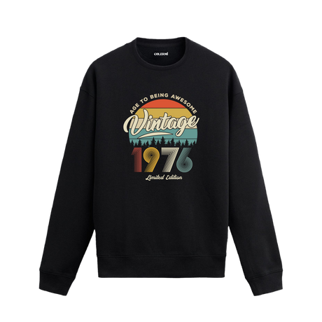 1976 yılı baskılı siyah retro vintage sweatshirt