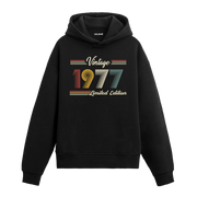 1977 doğumlu kişiler için tasarlanmış siyah klasik vintage hoodie