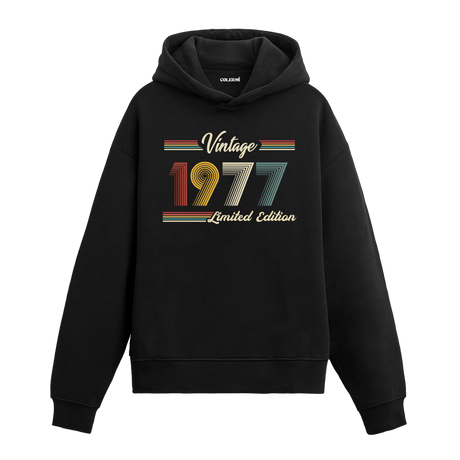 1977 doğumlu kişiler için tasarlanmış siyah klasik vintage hoodie