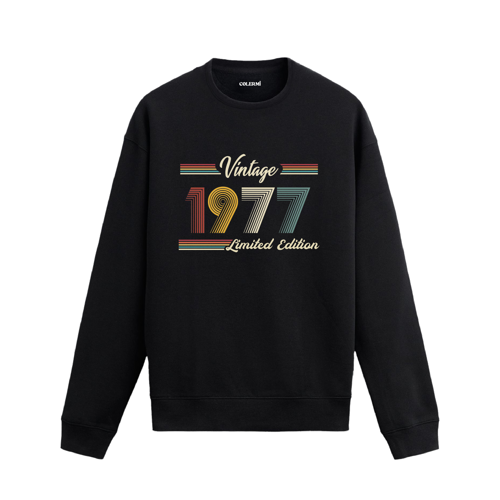 Retro tipografili 1977 Klasik Vintage Colermi siyah sweatshirt