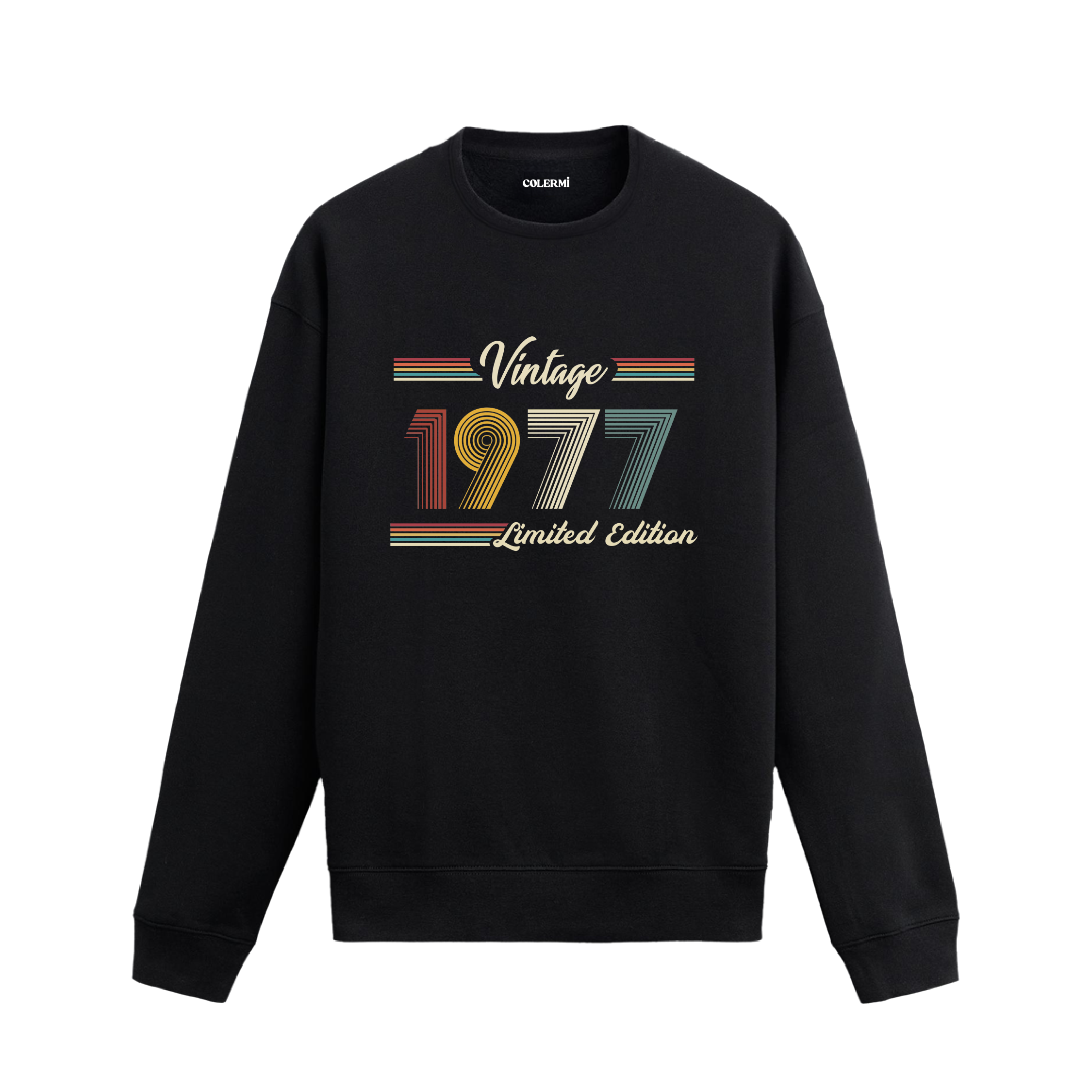 Retro tipografili 1977 Klasik Vintage Colermi siyah sweatshirt