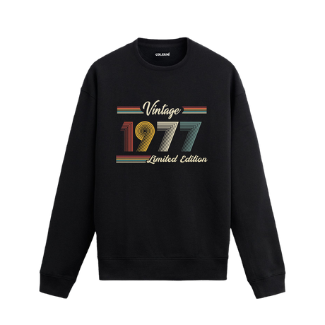 Retro tipografili 1977 Klasik Vintage Colermi siyah sweatshirt