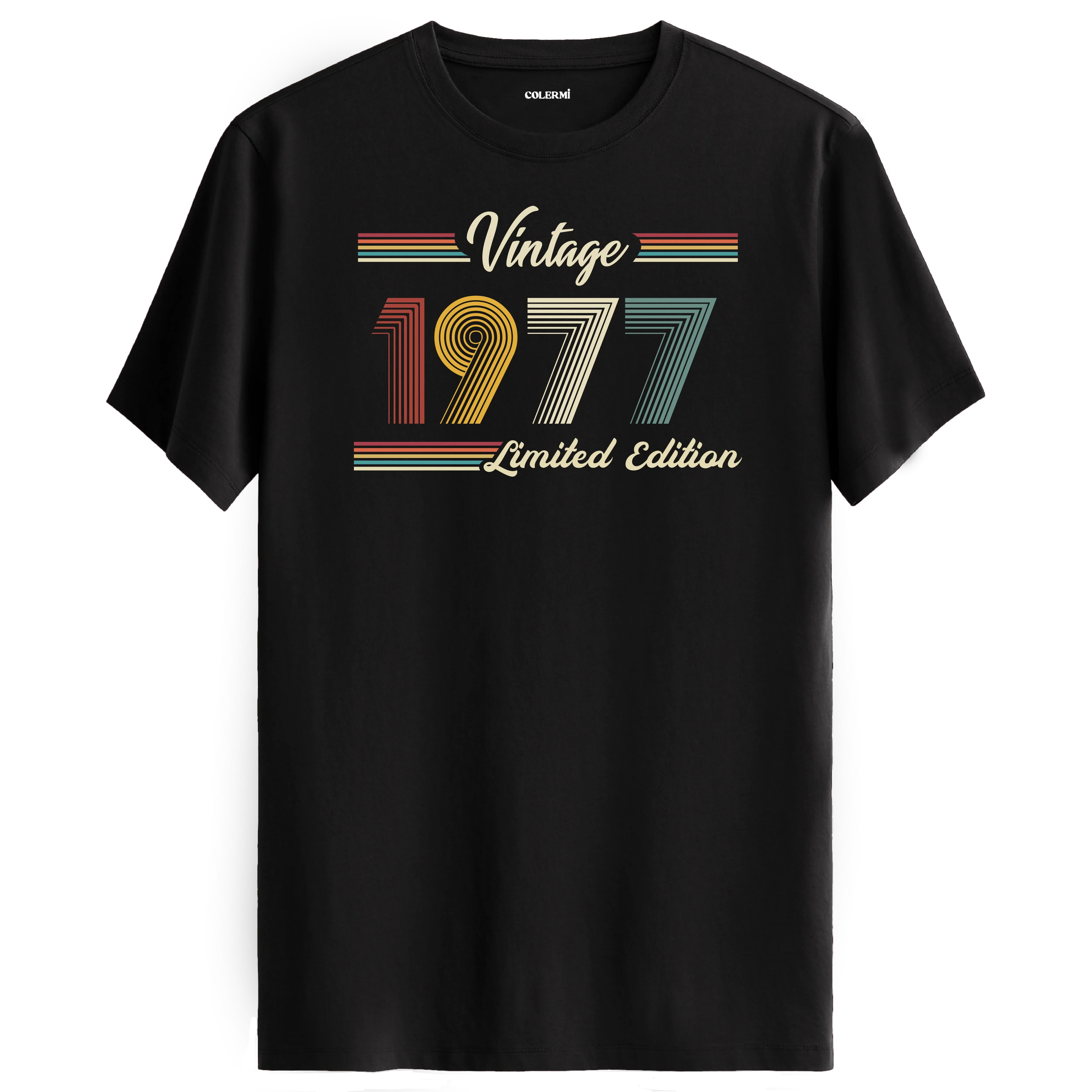 1977 yazılı klasik vintage retro tasarımlı siyah tişört