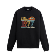 1977 Vintage sweatshirt, retro baskılı siyah sweatshirt