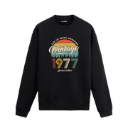 1977 yılı baskılı siyah retro vintage sweatshirt