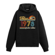 1978 doğum tarihli retro baskılı siyah vintage hoodie