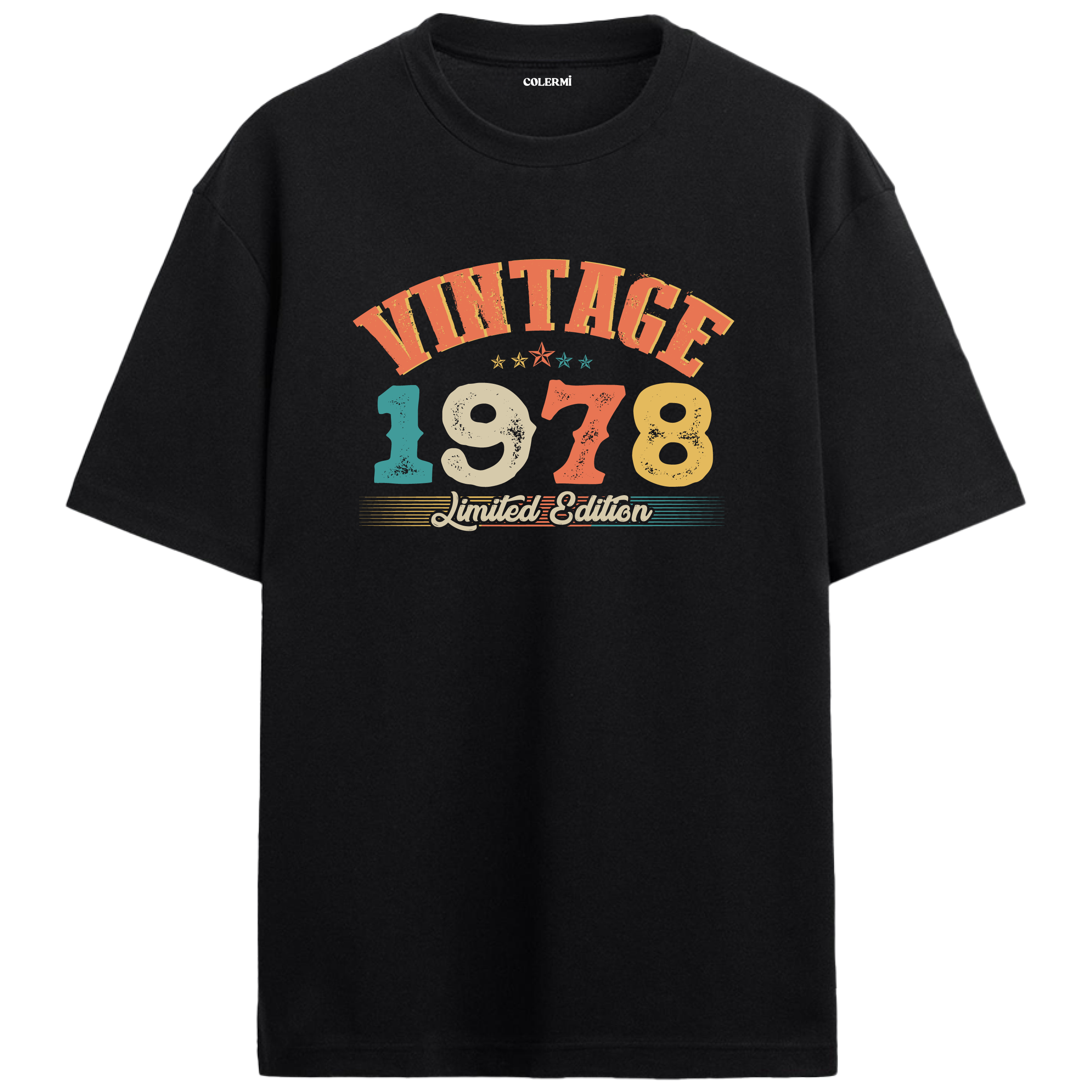 1978 Vintage Echo siyah oversize tişört, pamuk kumaşıyla yumuşak ve rahat bir doğum günü hediyesi seçeneği sunar.