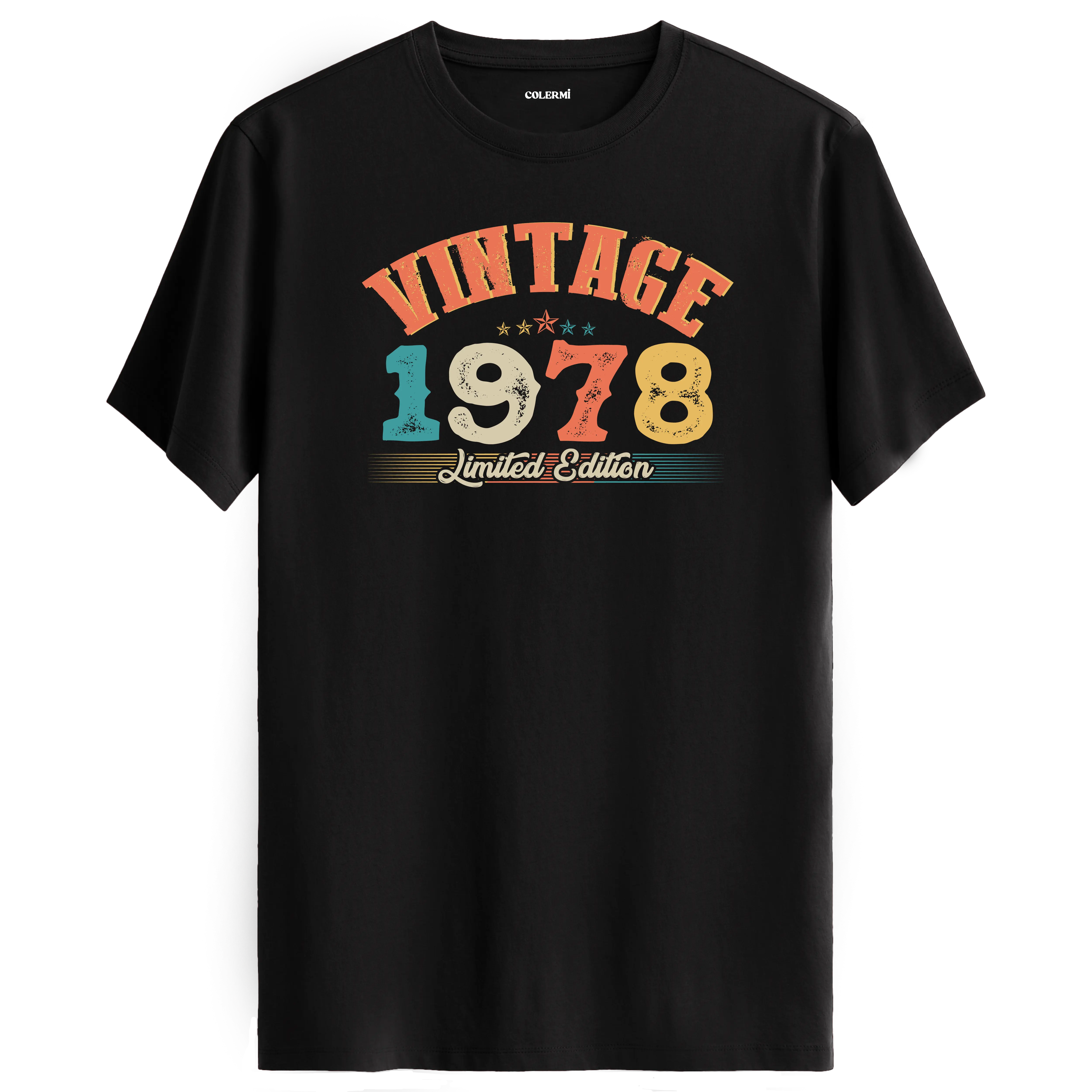 1978 Vintage Echo siyah tişört, premium pamuk kumaşıyla konforlu ve nostaljik bir doğum günü hediyesi sunar.